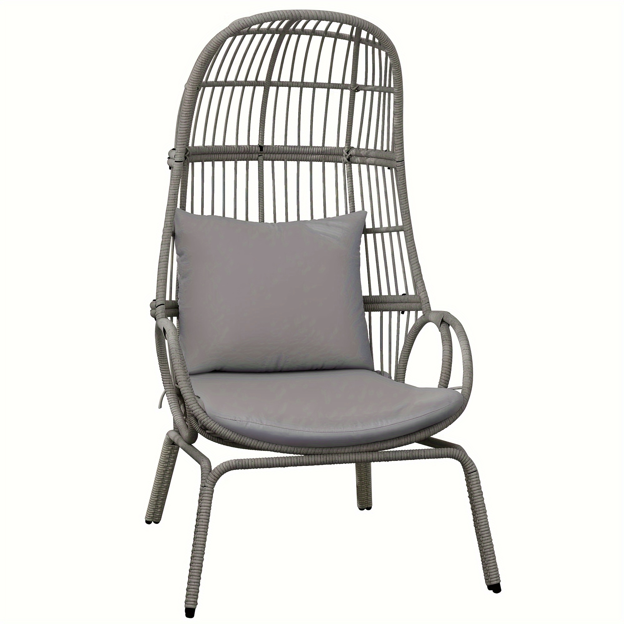 

Dwvo Wicker Egg Chair Oversized Indoor Outdoor Patio Lounger W/ Steel Frame, 440lb Capacity - Gray