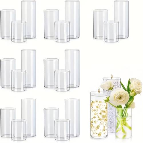 3 6 12 24pcs set cylindrical glass vases decorative transparent flower vases made of high borosilicate glass durable and wear resistant suitable for holding flowers and candles different sizes suitable for weddings parties