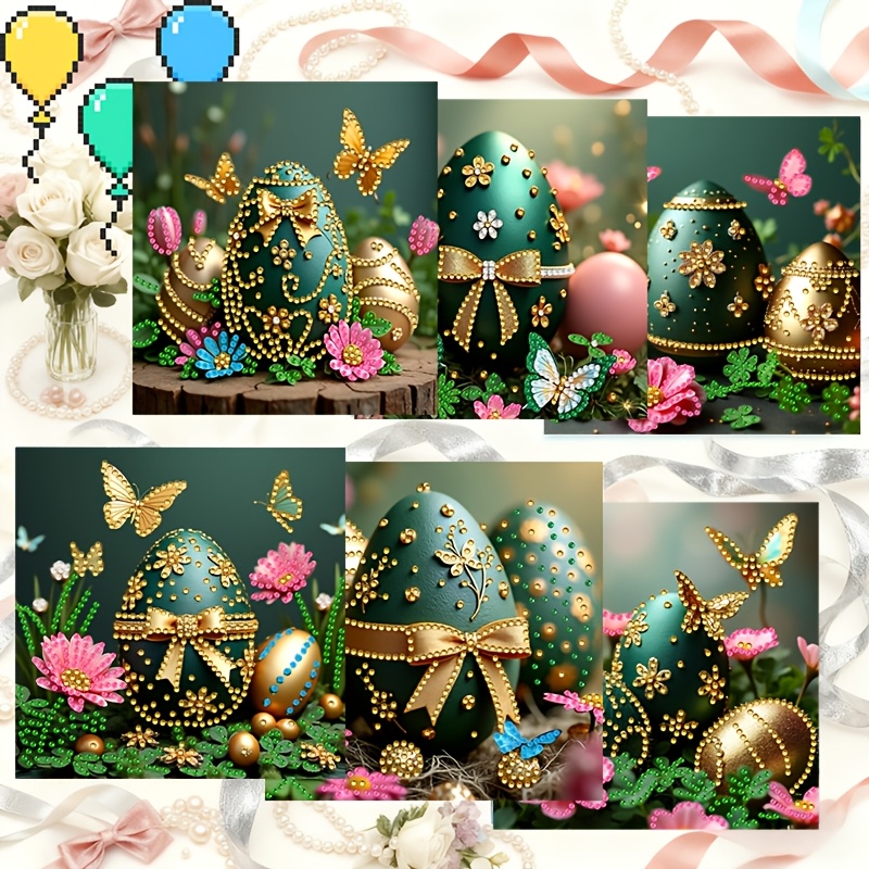 Image of 6pcs Diy Diamond Painting Easter Greeting Card Craft Kit - Hand-designed Egg , Irregular-shaped Diamonds Suitable For Family Activities, Spring Crafts & Hunt Supplies