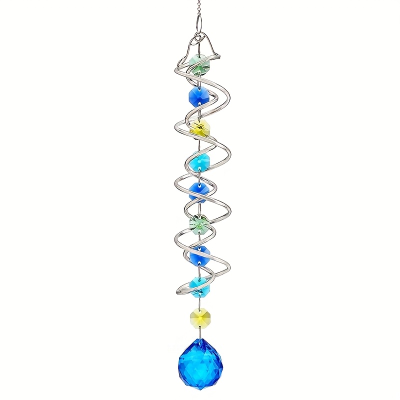 Image of 20.5inch Gazing Ball Spiral Tail,decorative Wind Spinner Sun Catcher, Double-spiral W/ Crystal Ball And Chain,glass Crystals For Indoor Outdoor Decoration