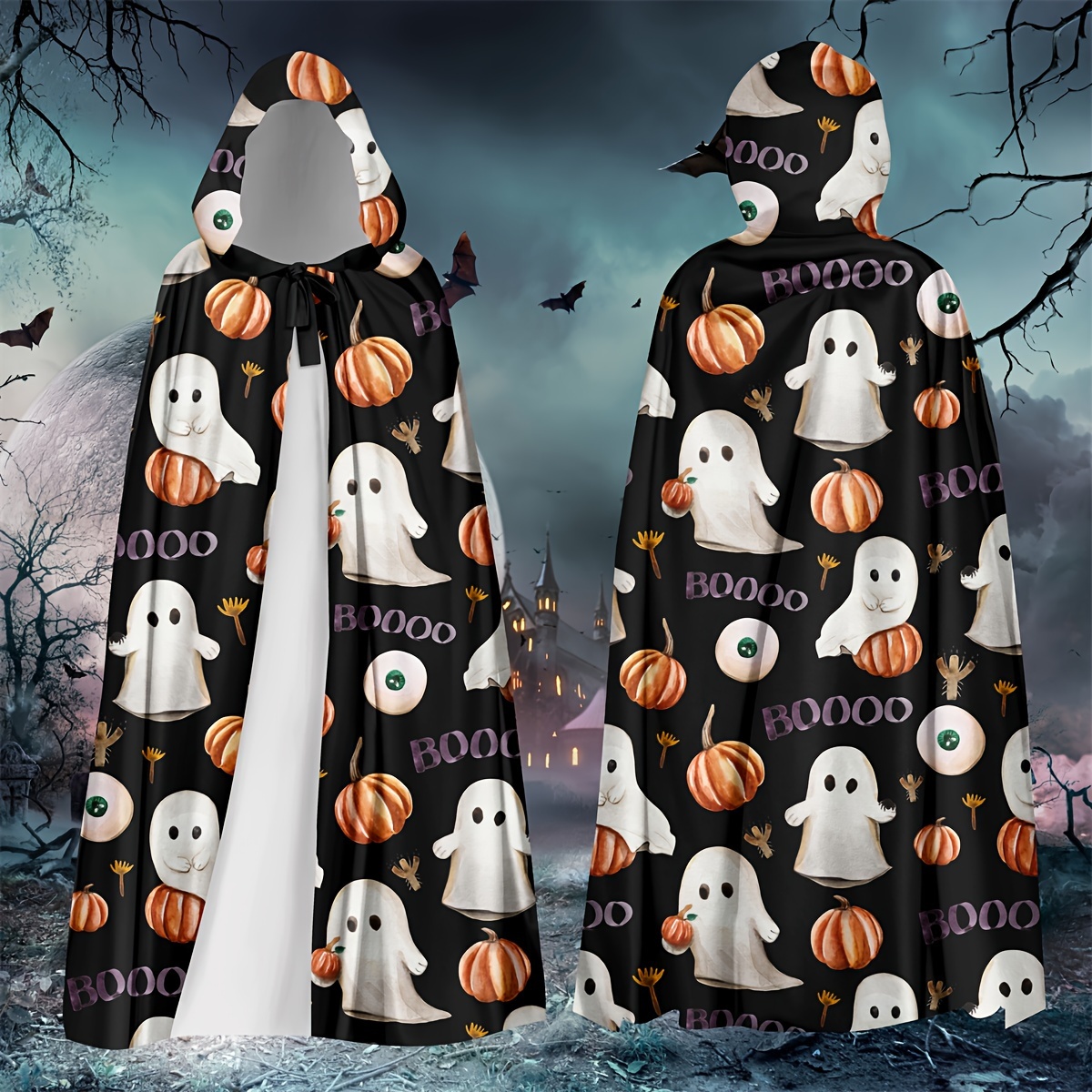 

Spooky Hooded Cape - 3d & Pumpkin Print, Cosplay & Masquerade Parties, Machine Washable Polyester