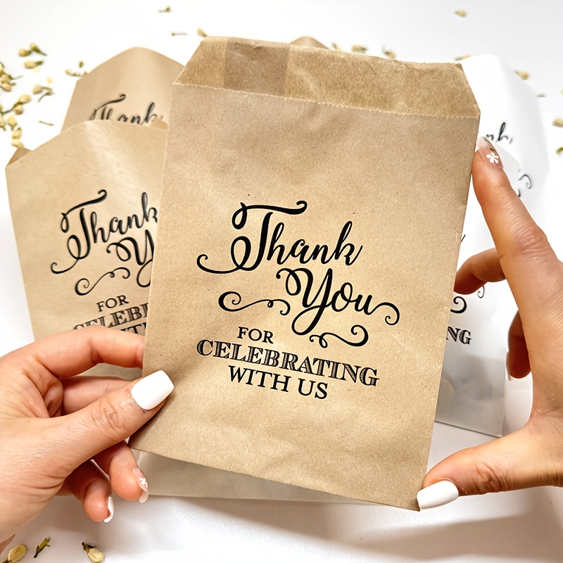 TEMU 25 Stück Dankeschön-Geschenktüten " Sie mit uns gefeiert haben", 13x18 cm Weiß/Kraftpapier-Tüten für Hochzeitsdeko