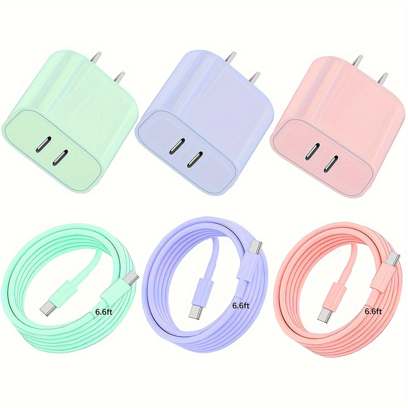 

3-pack Color Usb C Charger For Fast Charging, 40w Dual Port Usb C Charger Block With 6.6ft Long Usb C To C Charging Cord Compatible For Iphone 15 Pro Max/15 Pro/15 Plus, Samsung Galaxy