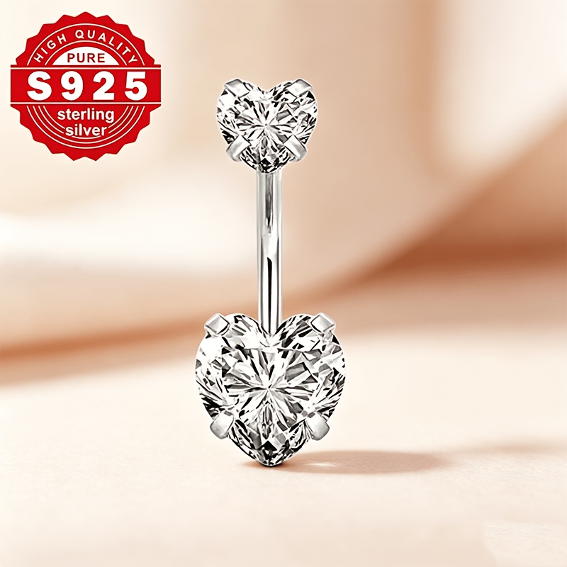 Women's Bling-bling Double Heart Navel Ring, S925 Sterling Silver