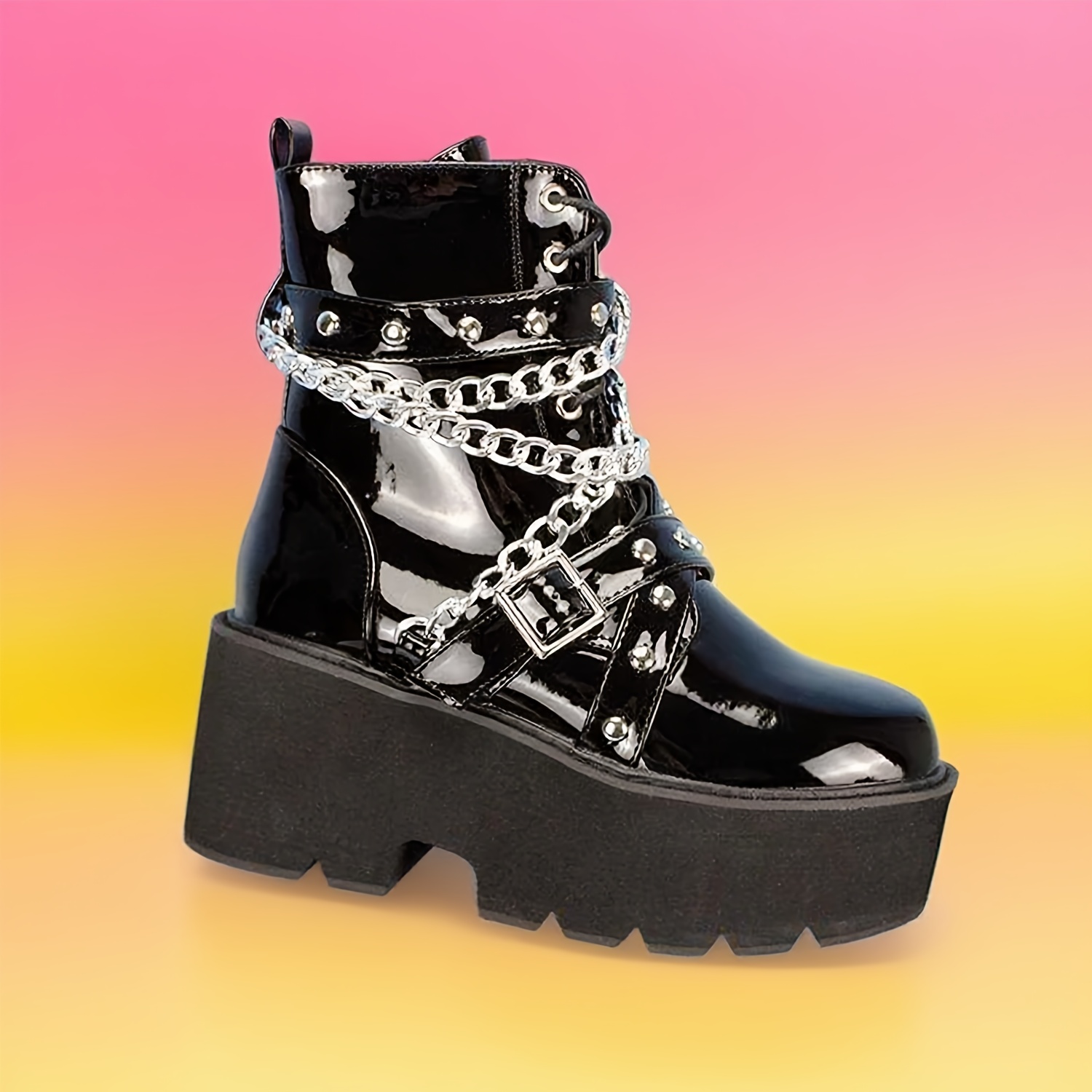 chunky platform combat boots gothic y2k punk chain heavy - Temu