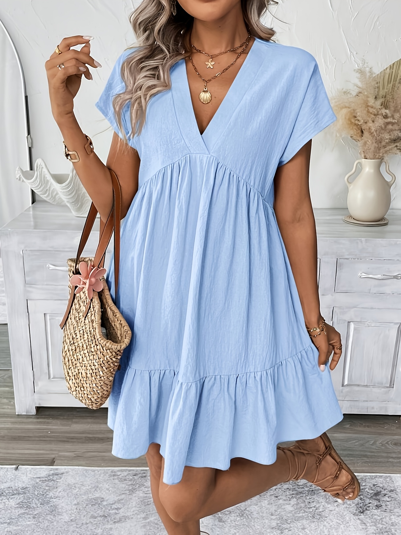 white christmas dresses Blue Cotton Shift Mini Dress - Casual Dresses main image 1
