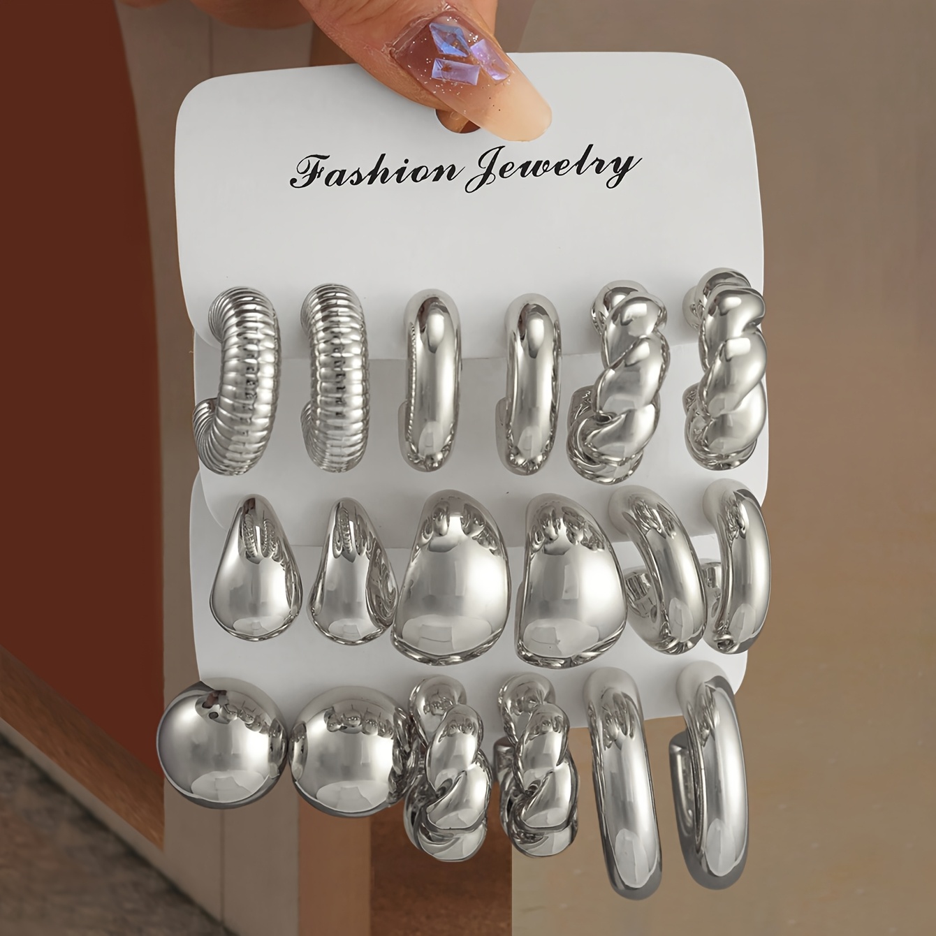 TEMU 18pcs (9 Paires) Ensemble de Boucles d'Oreilles Cerceaux Exagérées pour Femmes, Style Tendance, Design de C, Bijoux d'Oreilles et Polyvalents