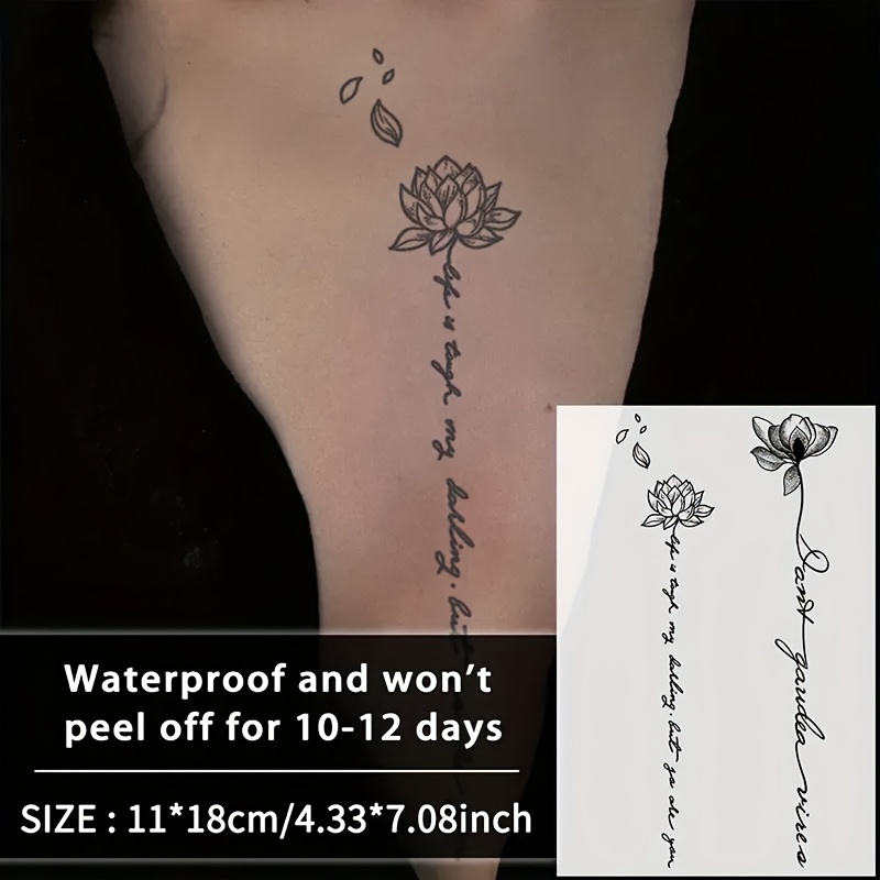 Floral English, Temporary Tattoo Sticker Suitable For Chest Arm Back, Herbal Semi-permanent Waterproof Long-lasting Non-reflective Men Women Fake Tattoo