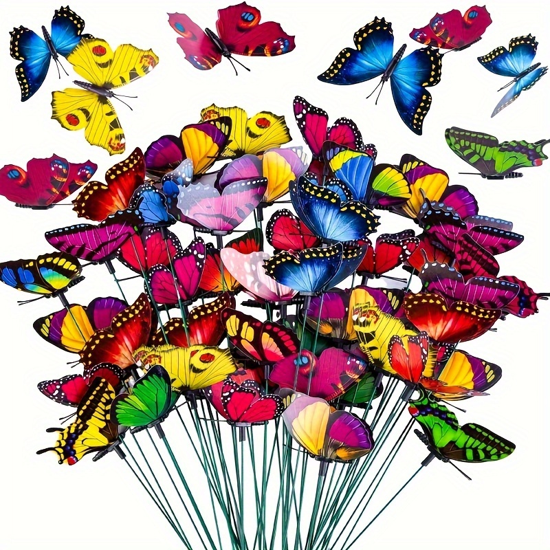 

100pcs Butterfly Garden Decorations, 10 Inch Plastic Butterfly Stakes Ornaments Artificial Butterflies For Flower Bouquet Arrangements Crafts Outdoor Wall Patio Plant Christmas Yard Decor