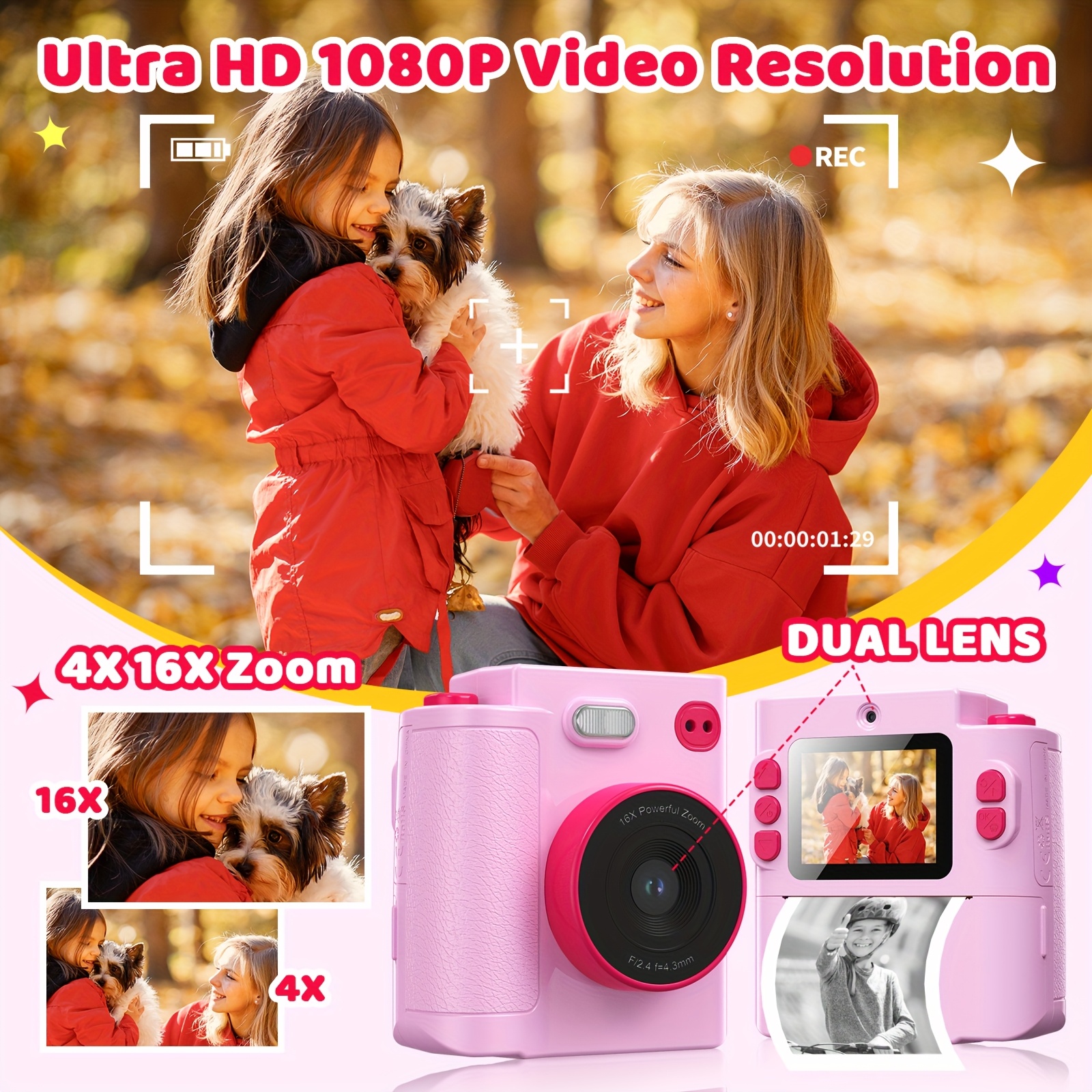 kids instant print camera screen 48mp 720p video usb Temu Saudi