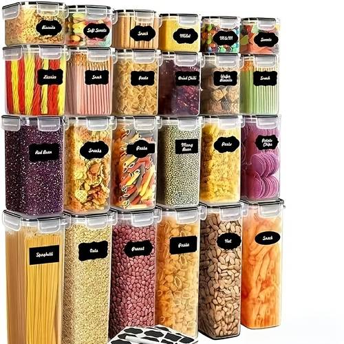 28pcs food storage container set 14 jars 14 lids bpa free suitable for kitchen pantry organization and storage pp with labels and marker dishwasher safe black