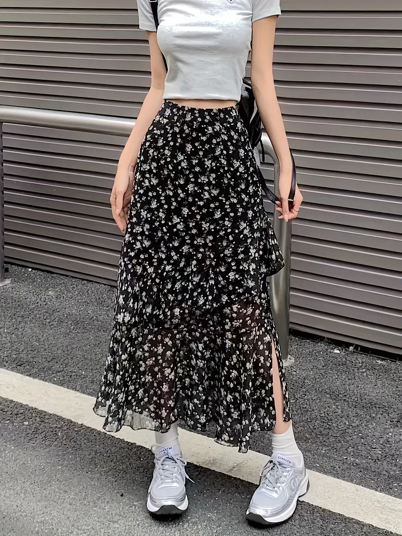 Gonna Lunga Chiffon Donna Con Elastico In Vita - Maxi Gonna A Pieghe Pois Per Estate E Spiaggia - Foto 5