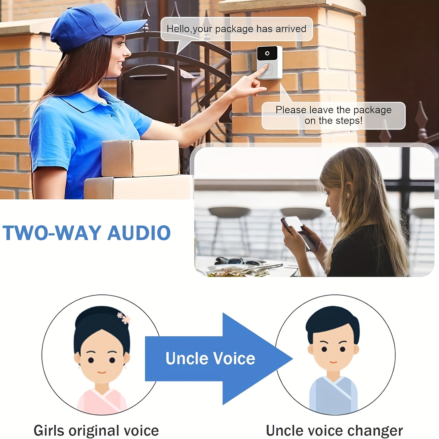 Wireless Video Doorbell with Two-Way Communication, Wi-Fi Connectivity, High Definition, Night Vision Capabilities, Remote Control Via App, Easy Setup, And HD Cameras for Home Security
