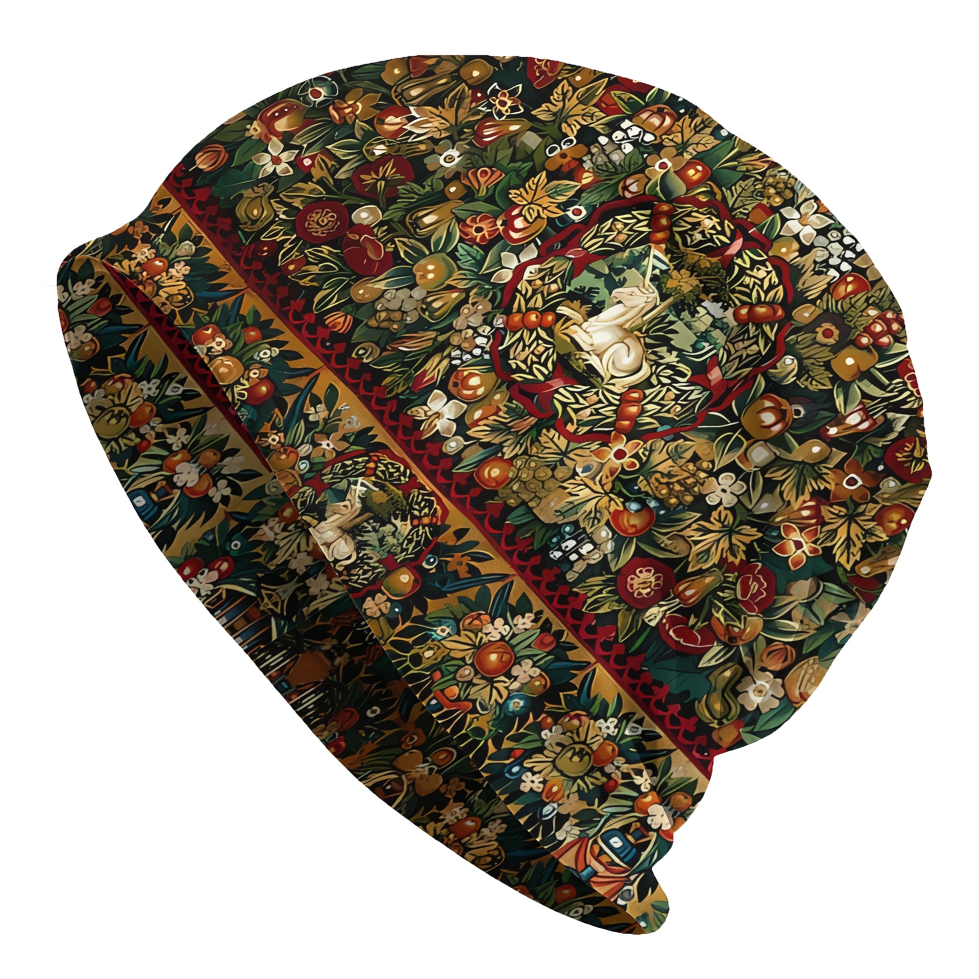 Image of Medieval Unicorn Floral Tapestry Bonnet For Men And Women - Outdoor Thin Hat, Skullies Beanies Hat- Creative Fabric Hats