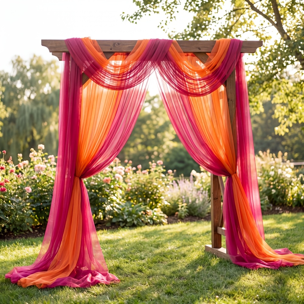 TEMU 4pcs Orange And Raspberry Dual-tone Tulle Fabric Suitable For Window Valances, Wedding Backdrops, Table Decor - Pre-cut Craft Sheets, Wedding