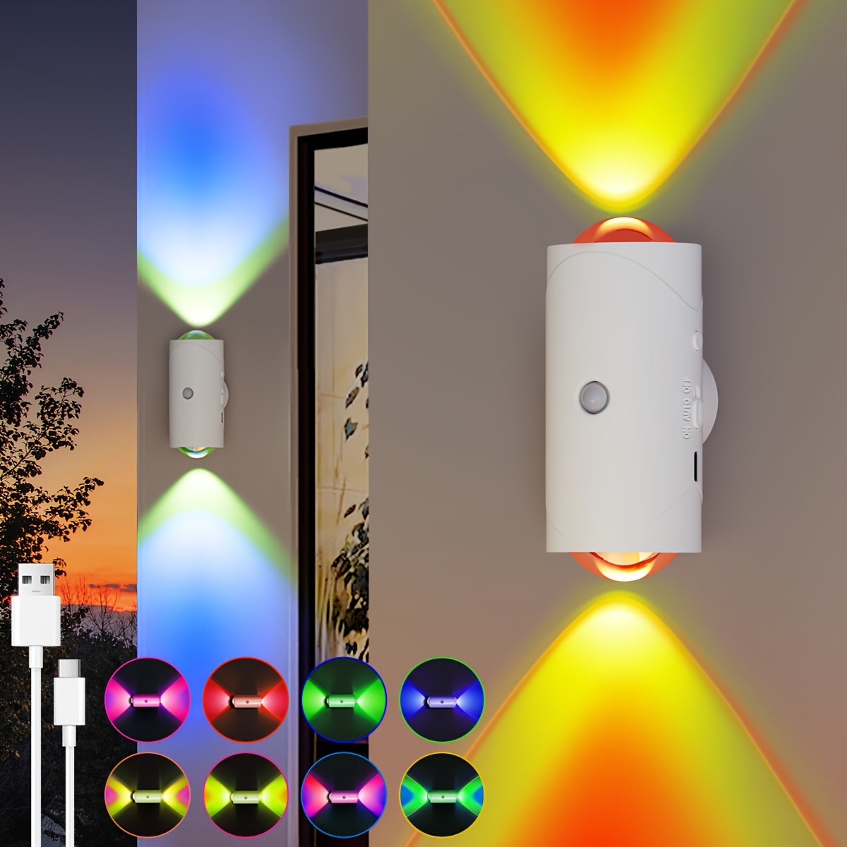 4/2/1 Intelligente LED-Nachtlicht mit Bewegungssensor, 3 Beleuchtungsmodi, RGB-Farbwechsel, Magnetisch wandmontierbar und USB-aufladbar für Eingangsbereich, Schlafzimmer, Schreibtisch & Kleiderschrank