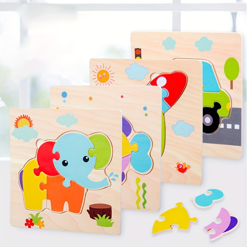 

Delightful Wooden Puzzle Set For Early Education - Cartoon Animal Transportation Puzzles For Babies 1-4 Years Old, Halloween/christmas Gift