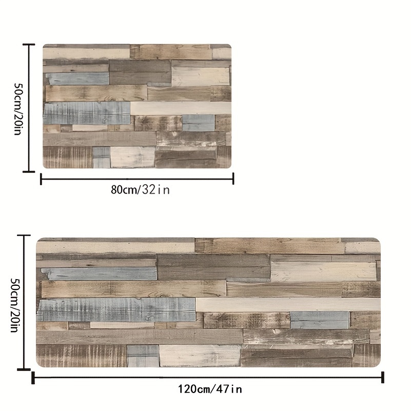 TEMU 2pcs Retro Wood Grain Kitchen Mat, Non-slip Floor Mat, Kitchen Floor Protection Pad, Comfortable Standing Pad, Living Room Bedroom Bathroom Sink
