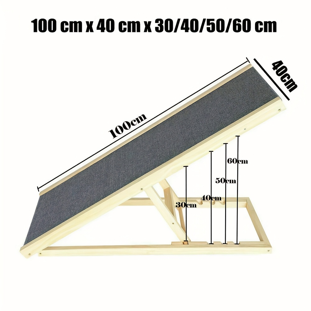 TEMU 1pc Portable Dog Car Ramp Folding Pet Ramp Solid Wooden Dog Ramp Cats Stairs Rabbit Steps Ramp For Sofa & Bed & Car With Non-slip Carpet,