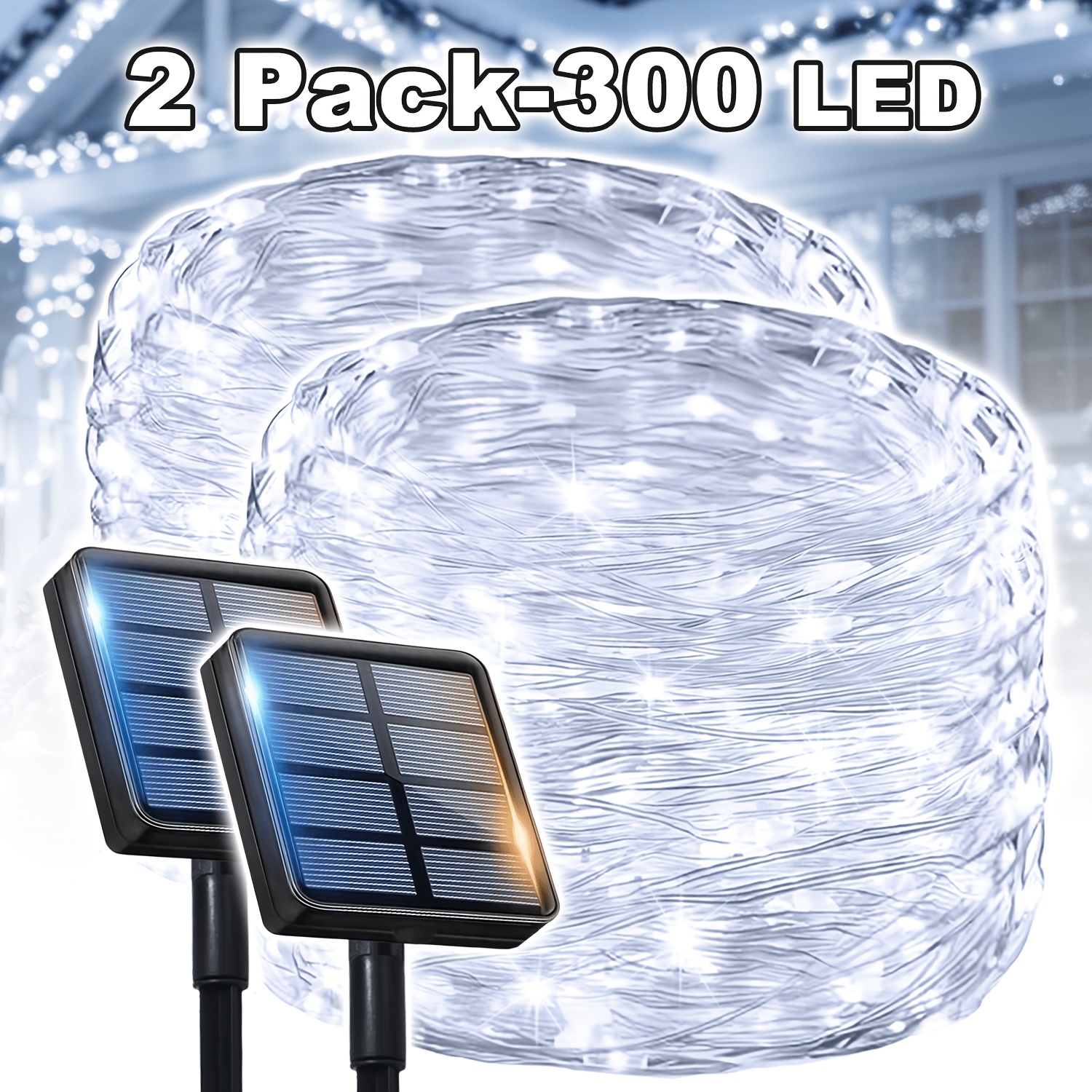 2-pack 32.1m/300led Smart Courtyard & Garden Lights, Solar Powered With Solar Panel, 8 Lighting , Ipx4 Protection, Ideal For Decor In Courtyards, Gardens, , Parties And Festivals, Suitable For Camping