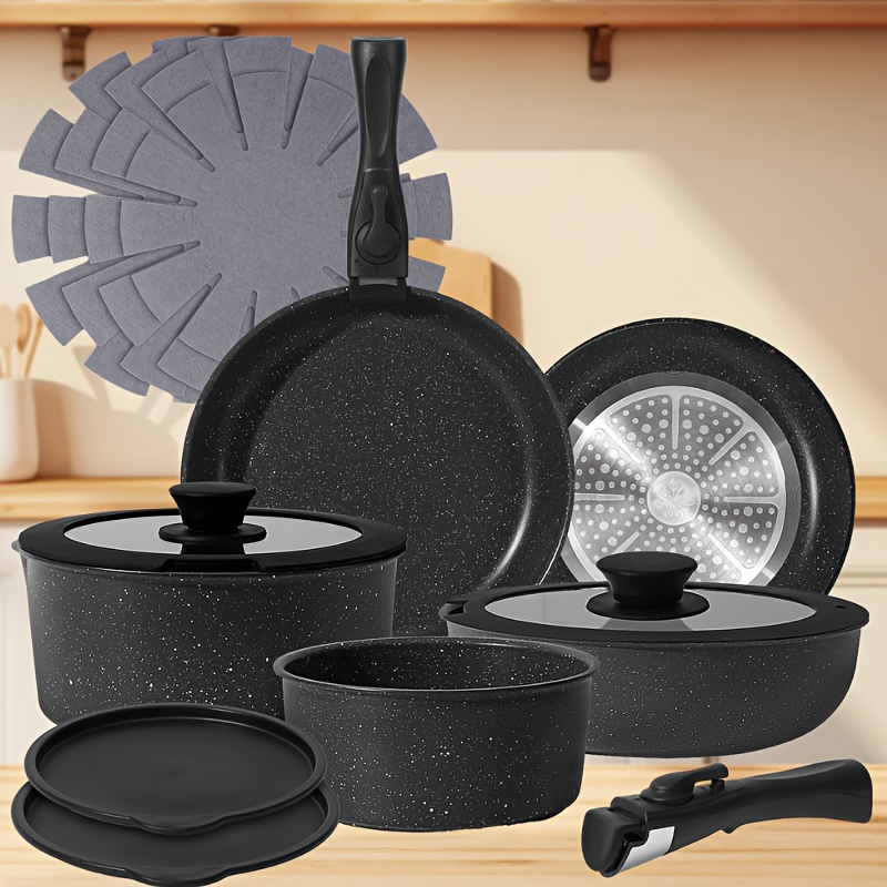 

15pcss And 5pcs Cookware Sets Featuring Detachable Handles, Suitable For Induction, Safe For Dishwasher And Oven, A Kitchen Essential, Offered In , An Ideal Gift Option.