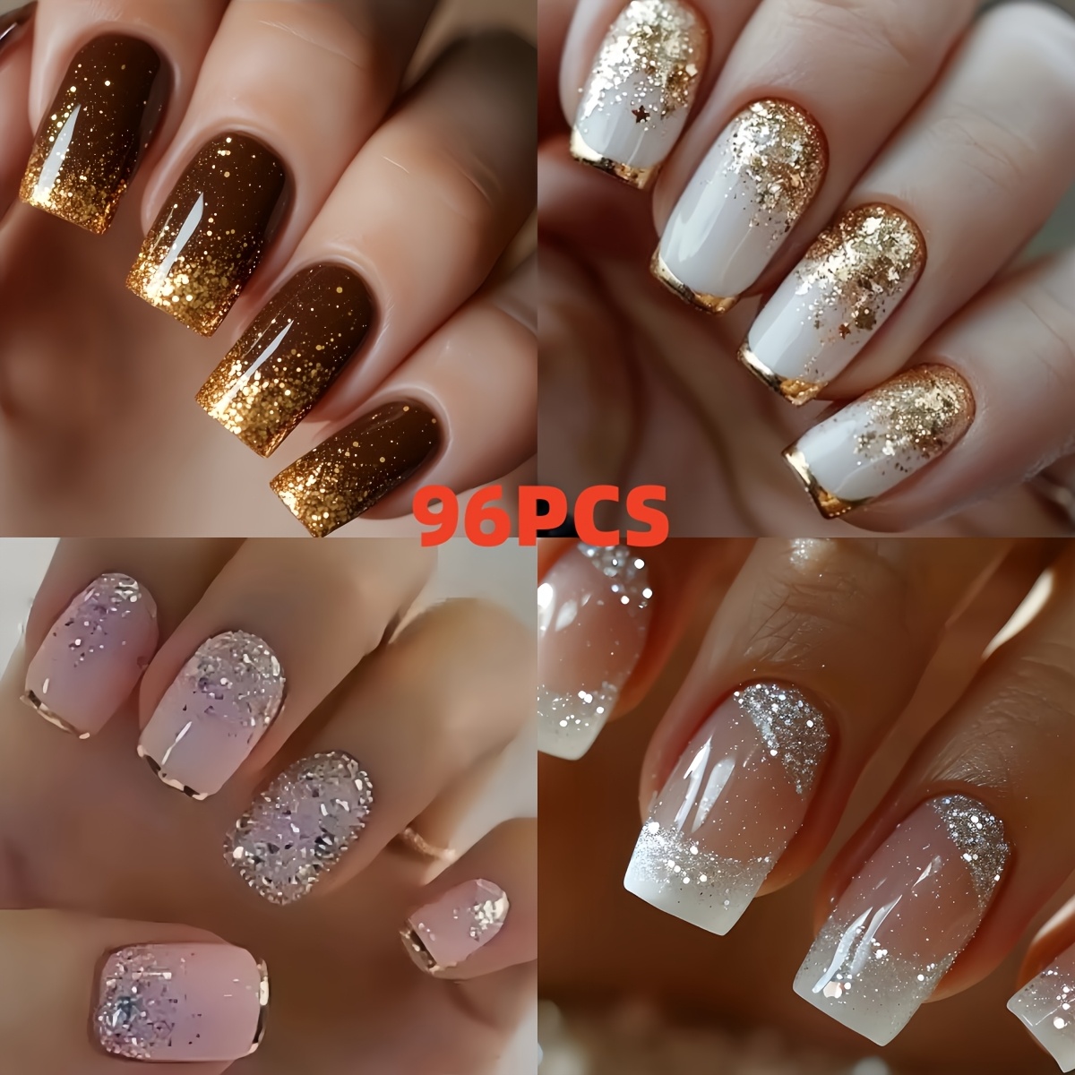 TEMU Toon je schoonheid met 96 stuks bruine, witte, roze en nude vierkante druk-op nagels met een herfst-winter uitstraling. Inclusief één vel