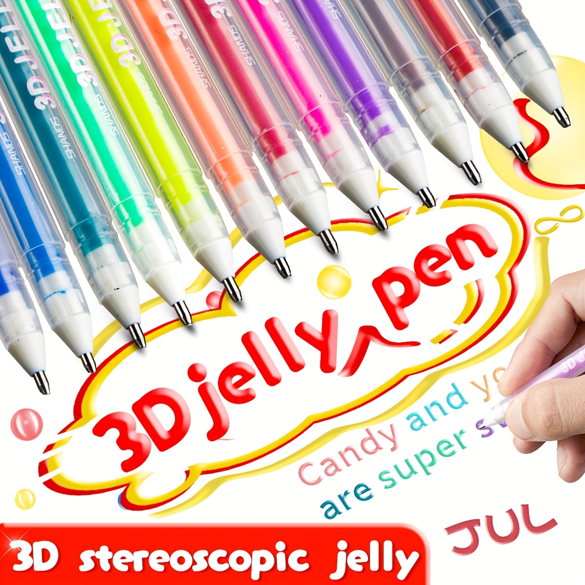 

6/12pcs Jelly Pen 3d Handwriting Pen Handwriting Suitable For Marking, Doodling, , Coloring, Greeting Card , Essential For Festivals