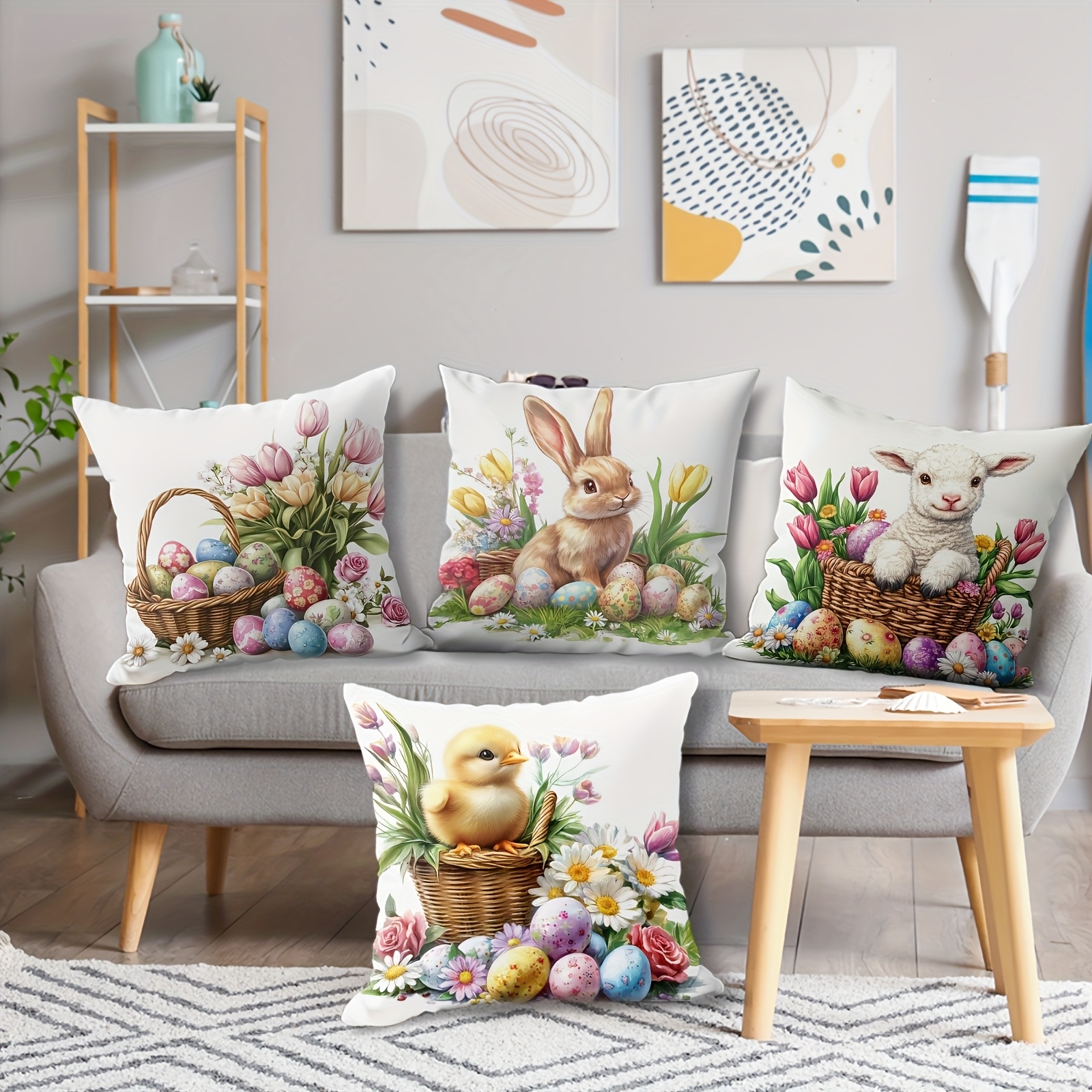 

Easter - Easter Bunny And Pillow Case, 4 Different Patterns Of Cushion Covers, Zipper, Suitable For Home, Office And Car Decoration, Is A Easter Gift