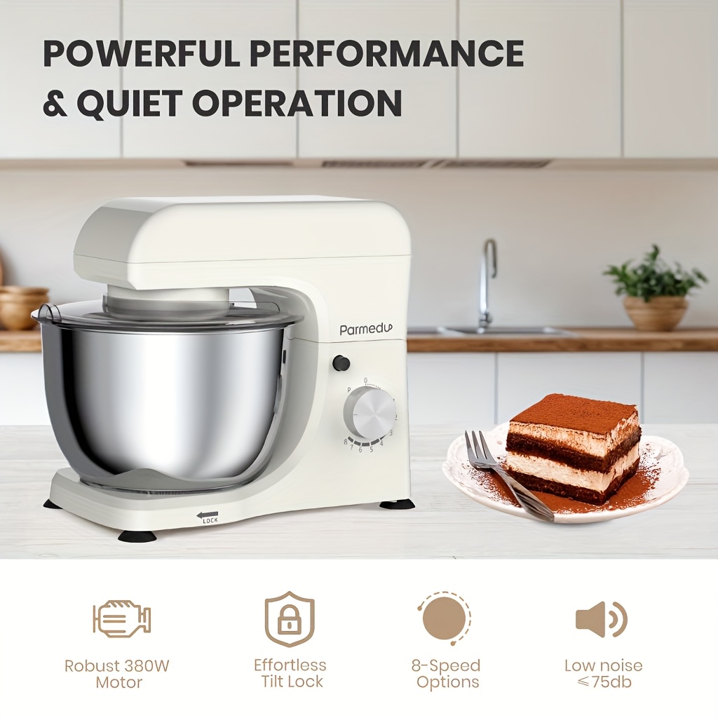 stand mixer 380w tilt head stand mixer with 8   lid whisk dough hook and flat beater a versatile   for gourmet cooking   gift   gourmet cooking dough whisk and salads food preparation   modern kitchenware   durable construction   motor home bakers cooking enthusiasts Product details 2