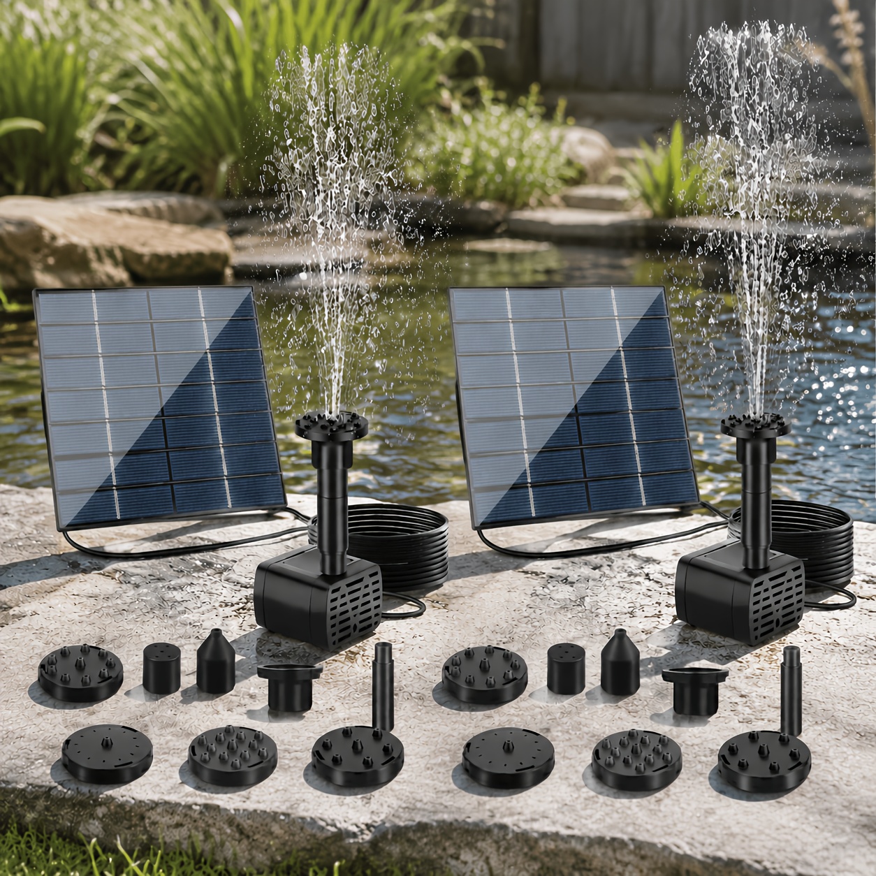 2pack Solar Floating Water Fountain Pump, Ipx8 Bird Bath Fountain Water Pump Solar Powered With 8 Additions, Solar Powered Water Fountain Pump For Bird Bath, Garden, Pond, Pool, Outdoor Aquarium Decor