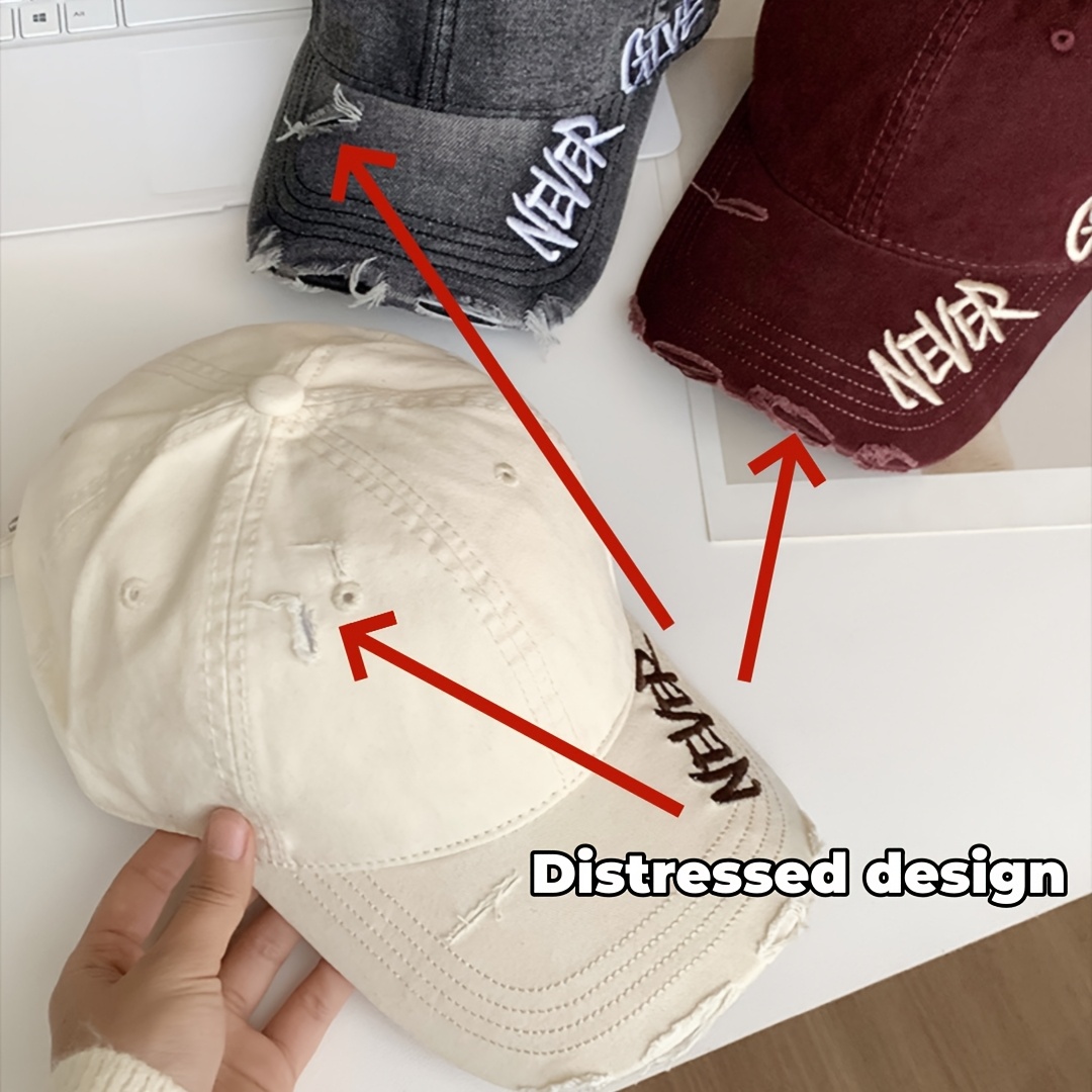 1pc a Distressed American-Style Baseball Cap Featuring Side Embroidery And a Curved Brim, a Versatile Duckbill Hat for Streetwear