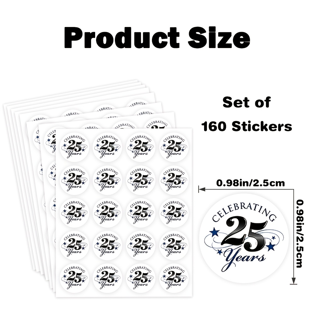 TEMU 160pcs Anniversary Themed Round Stickers With Number 25 And Star Accent, Style, Expressing Formal Celebration, Suitable For Gift Boxes, Party