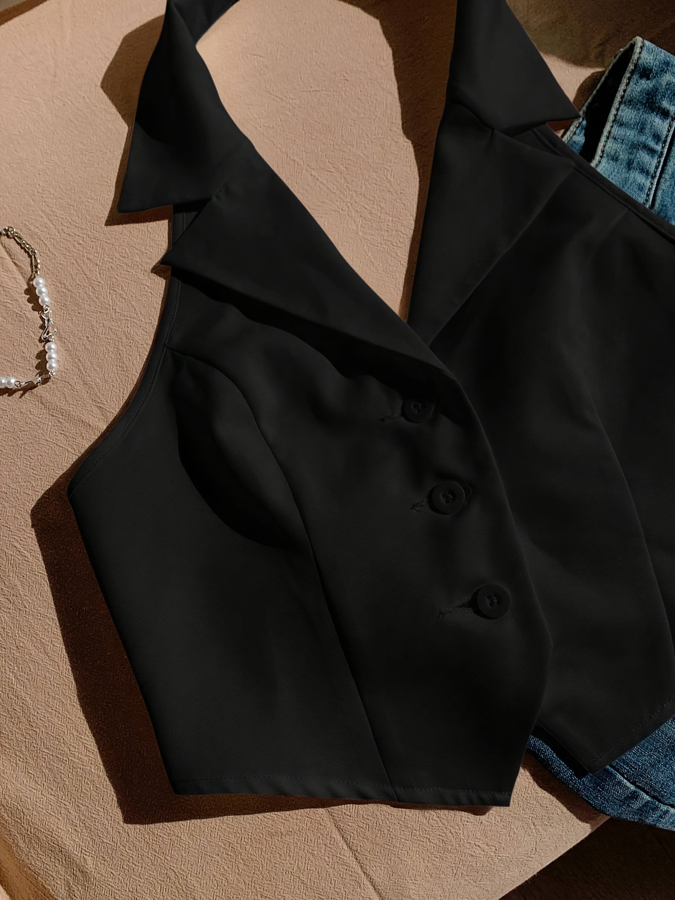 Women'S Stylish Sleeveless Button- Front Backless Blazer - Lightweight Polyester, Asymmetrical Design, Summer Jacket for Casual or Office Wear, Summer Fashion | Asymmetrical Jacket | Polyester Blaze