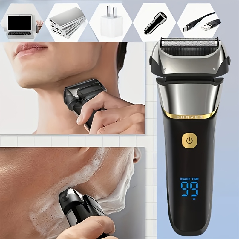 

Sleek Black & 's Electric With Floating Dual-blade Design - Wet/dry Use, Pop-up Trimmer, Smart Digital Display, 80-min , Usb Rechargeable,, Portable For Travel & , Rechargeable Shaver