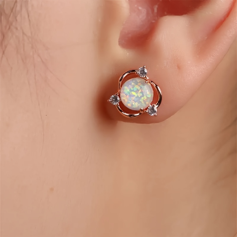 Boho Style 925 Sterling Silver Earrings with Opal & Mini Flower
