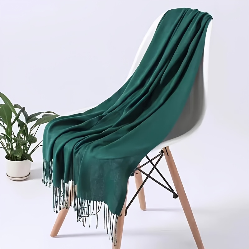 TEMU 1pc Of Elegant Solid Color Fringed Scarf-soft Fake, 78.74 Inches, Suitable For , White, Black, Red Or Options, Perfect Women's Shawl, Elegant