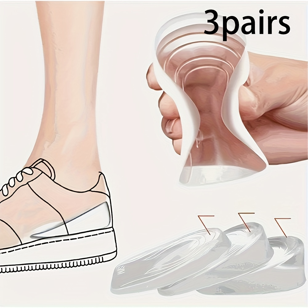 TEMU 3pairs/set Transparent Gel Insoles, Non-slip Shock Absorption Foot Pads, Soft And Elastic Heel Inserts For Increasing Height