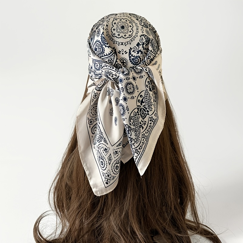 TEMU Elegant Floral Scarf - Versatile Headscarf, Neck Scarf & Shawl - Soft, Smooth Texture - Stylish Black & - Fashion Accessories, Fashion Accessory