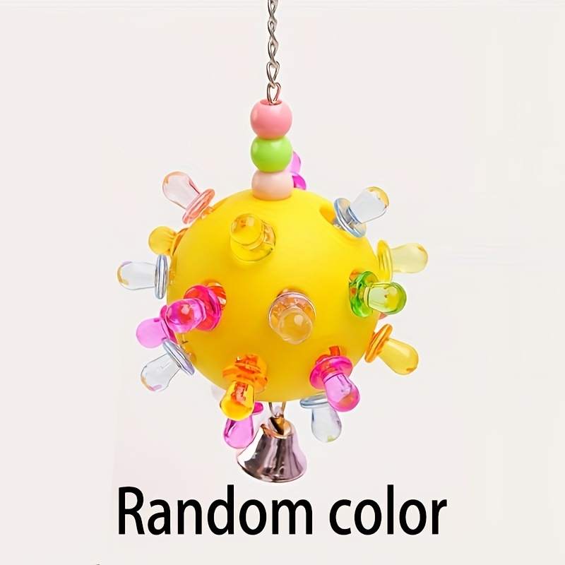 Vibrant Parrot Toy: A Ball With Colored Chewable Spikes And A Jingling Bell, Providing Entertainment And Mental Stimulation For Parrots