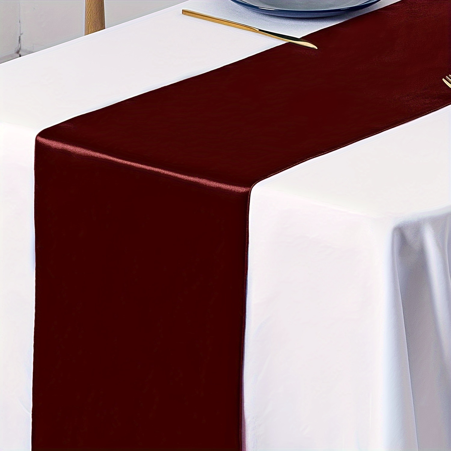 TEMU Un nappe à nœud papillon mesurant 12*108 pouces, un chemin de table en satin bordeaux de 30*275 cm, une décoration pour les tables de banquet de