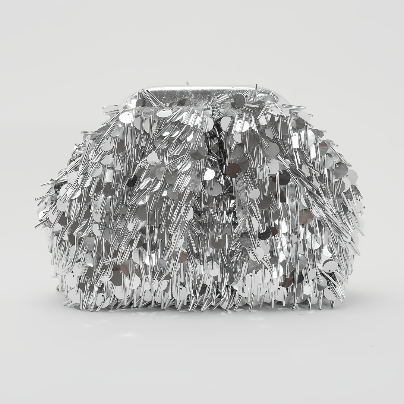 TEMU Silvery Sequin Evening Clutch, Premium Tassel Glitter Handbag, Elegant Women's Clutch For Parties And Weddings