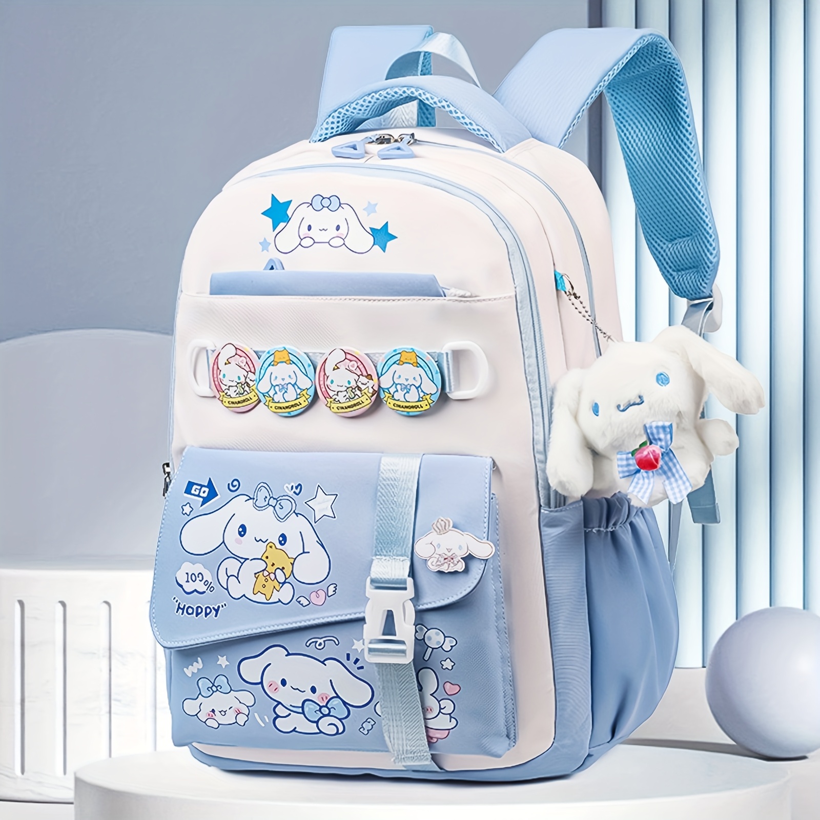 for   backpack blue large capacity backpack   stationery set, keychains, button pins, stickers, for teenager Product details 1
