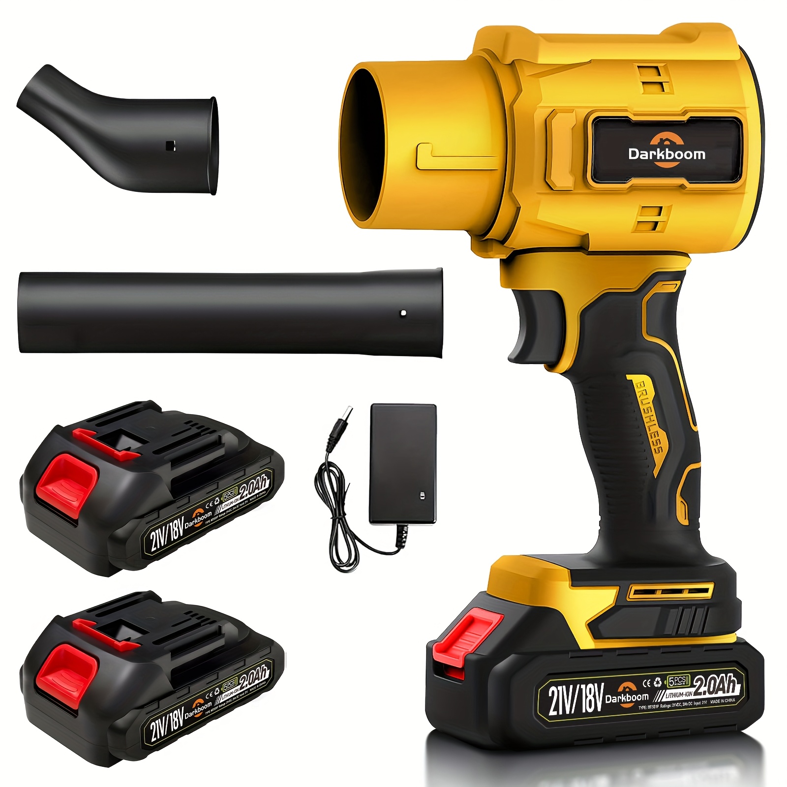 TEMU Handheld Leaf Blower Cordless With 45000rpm Turbo Blower 2pcs Batteries An Adapter Charger And 2 Types Of Air Ducts, Air Blower For Small Space, Air Duster, Car Blower For Drying