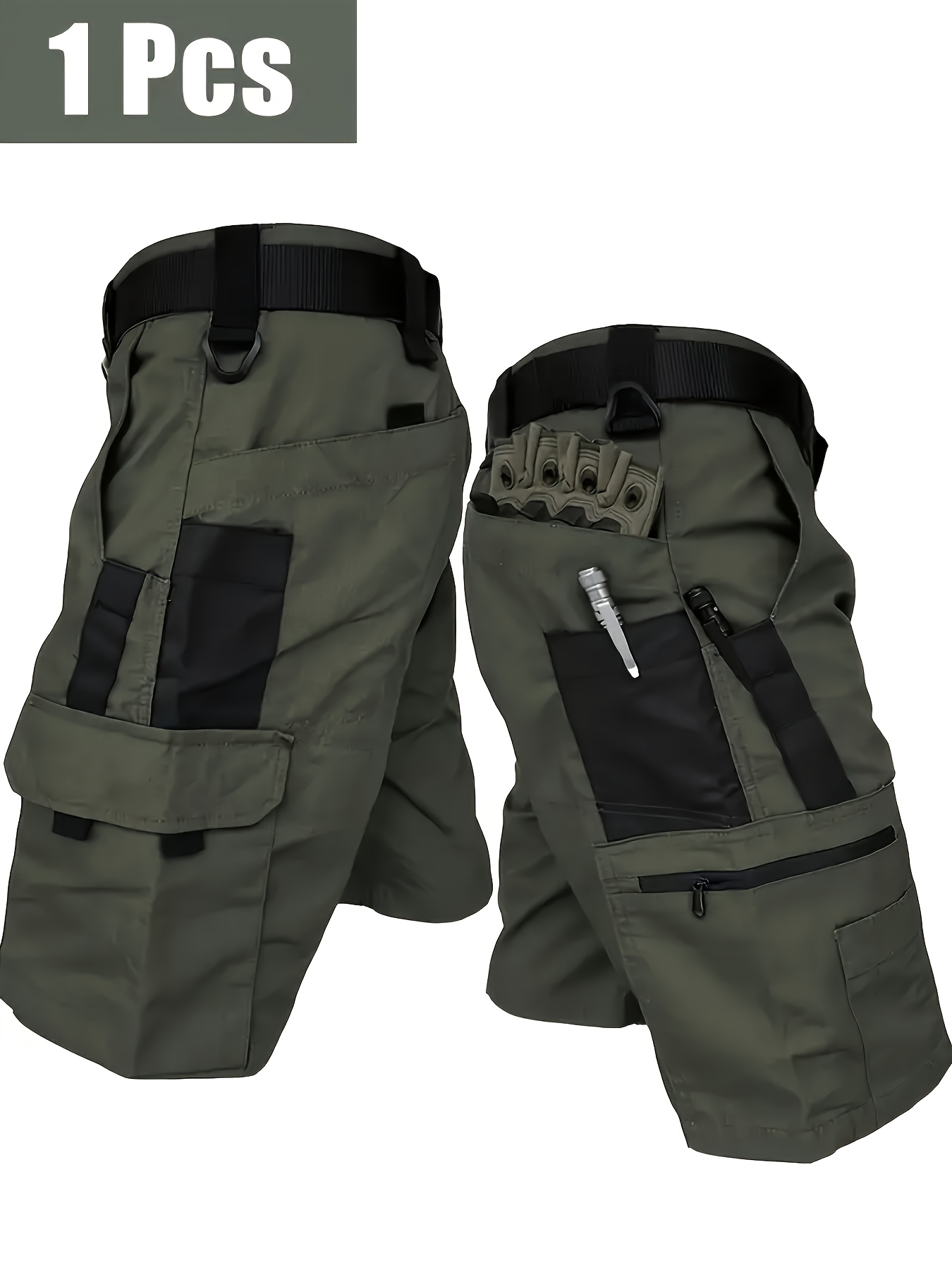 1pc summer mens   cargo shorts high quality multi pocket outdoor shorts for camping hiking fishing and hunting durable tear resistant lightweight and comfortable adjustable waistband hiking gear no belt