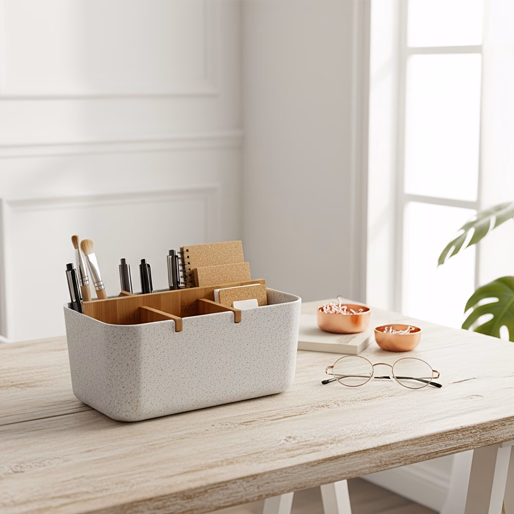 1pc deep carbonized storage box suitable for office bedroom capacity thickened plastic marble patterned desktop with walnut multi functional cosmetic case for remote controls for study kitchen use Product details 4
