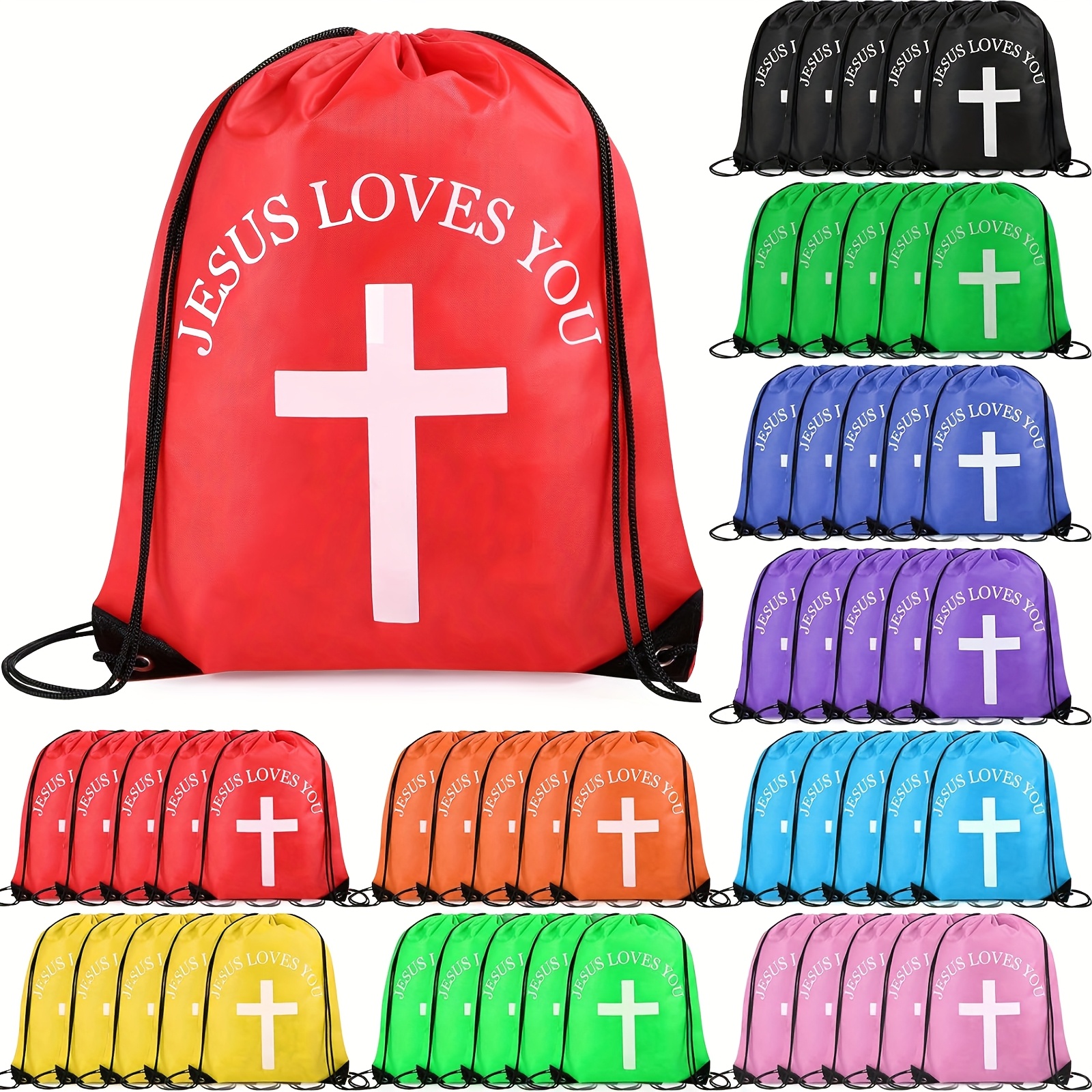 Religious Drawstring Backpack Bulk Church Gifts Easter Sunday School Activities Jesus Loves You Drawstring Backpack Bulk Easter Nicaragua | Ubuy main image 3