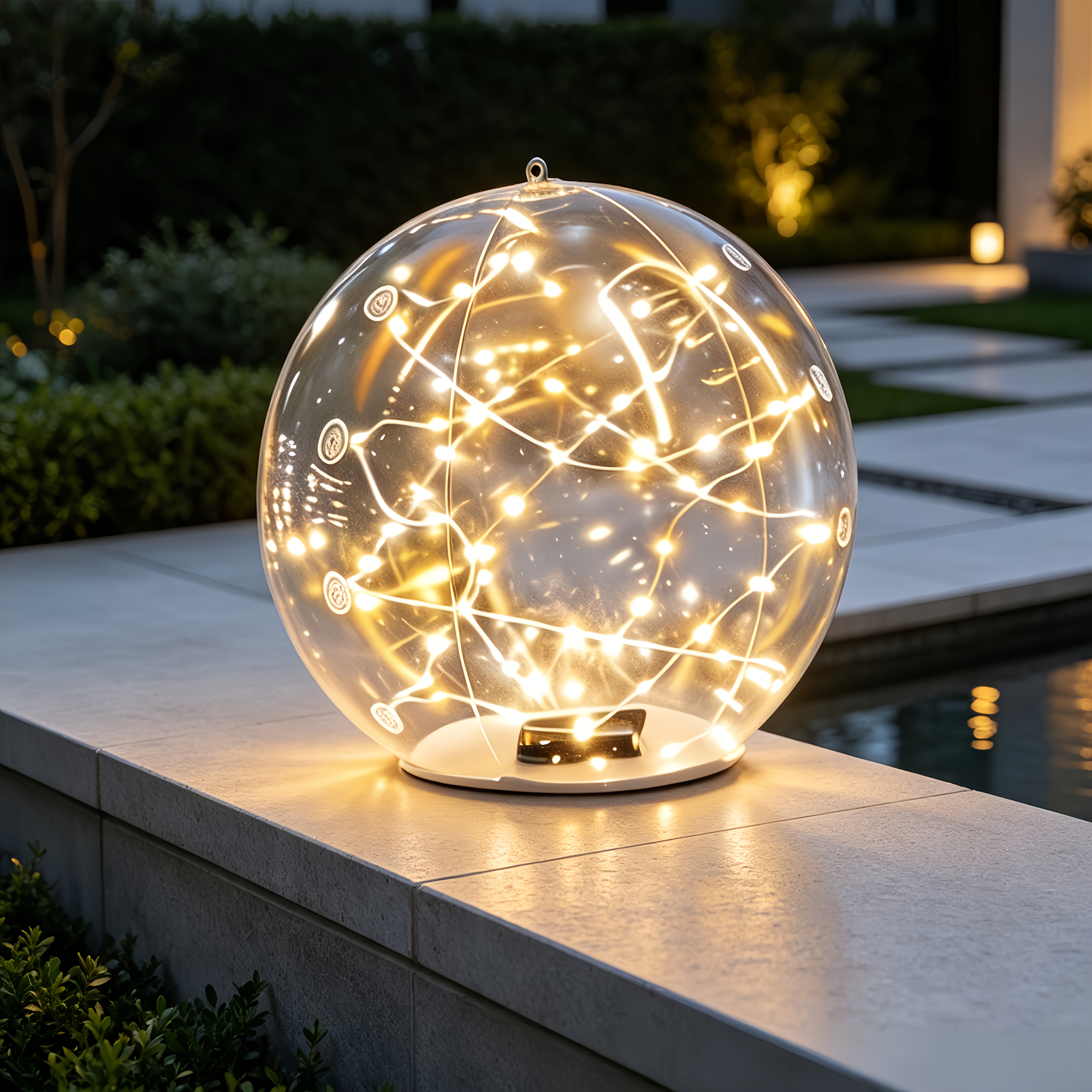 TEMU 1pc Solar Floating Hanging Placing Ball Lights, Warm White Led Transparent Sphere Lights, Waterproof Auto Dusk-to-dawn Solar Decor Lights For