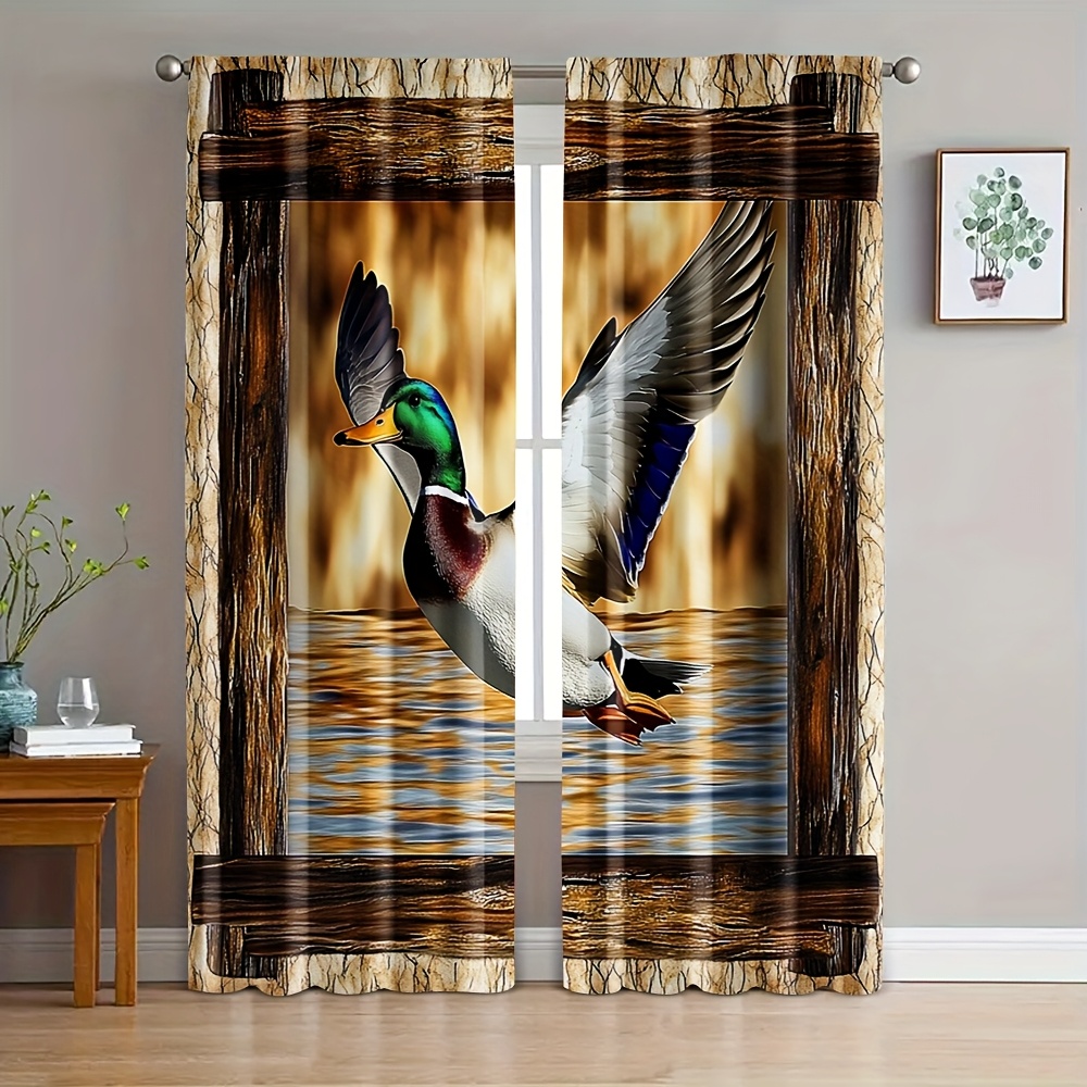 

2pcs Rustic Farmhouse Blackout Curtains, Contemporary Polyester Woven Rod Pocket Window Drapes With Roller Embossing, Machine Washable, -120 Gsm - Wild Mallard For Room Types