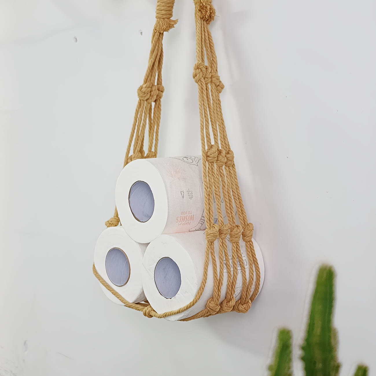 Toilet Paper Net Storage | Burlap Material, Self-adhesive Mounting, Toilet Paper Storage Containers