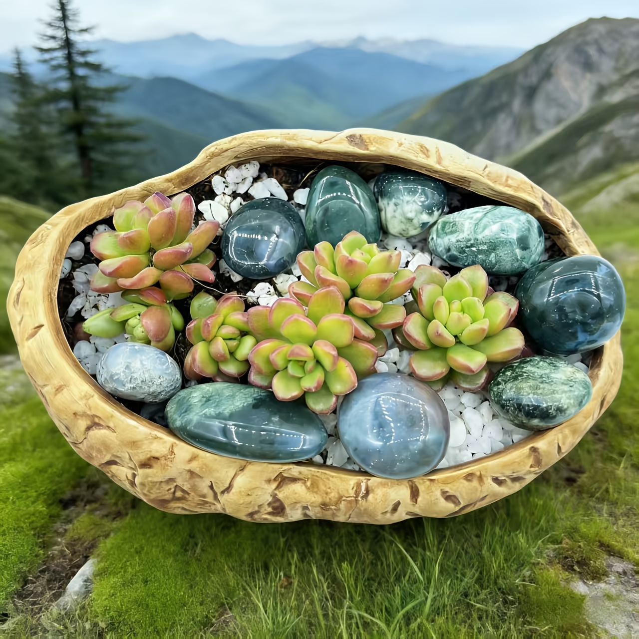 Natural Moss Agate Tumbled Stones, Large Polished Pocket Stones